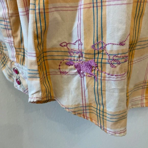 Bit & Bridle Pink Snaps Pink Embroidery Plaid Top - Picture 3 of 6